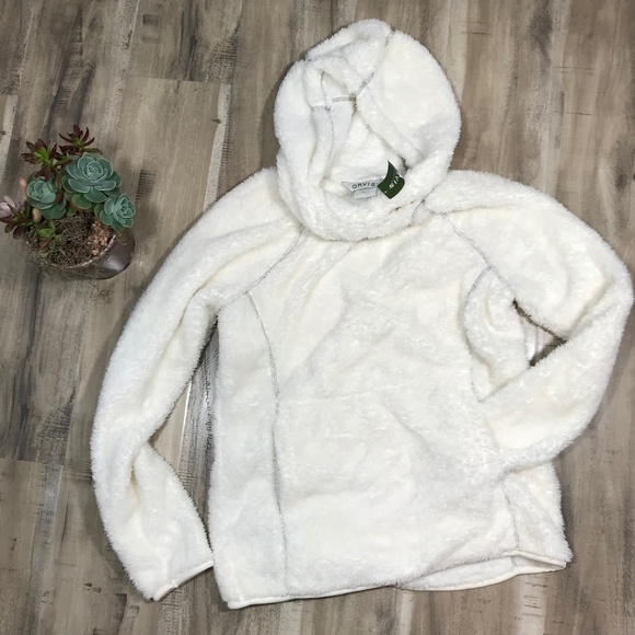 Orvis Sweaters - ORVIS White Pullover Fleece Fur Hooded Sweater NWT